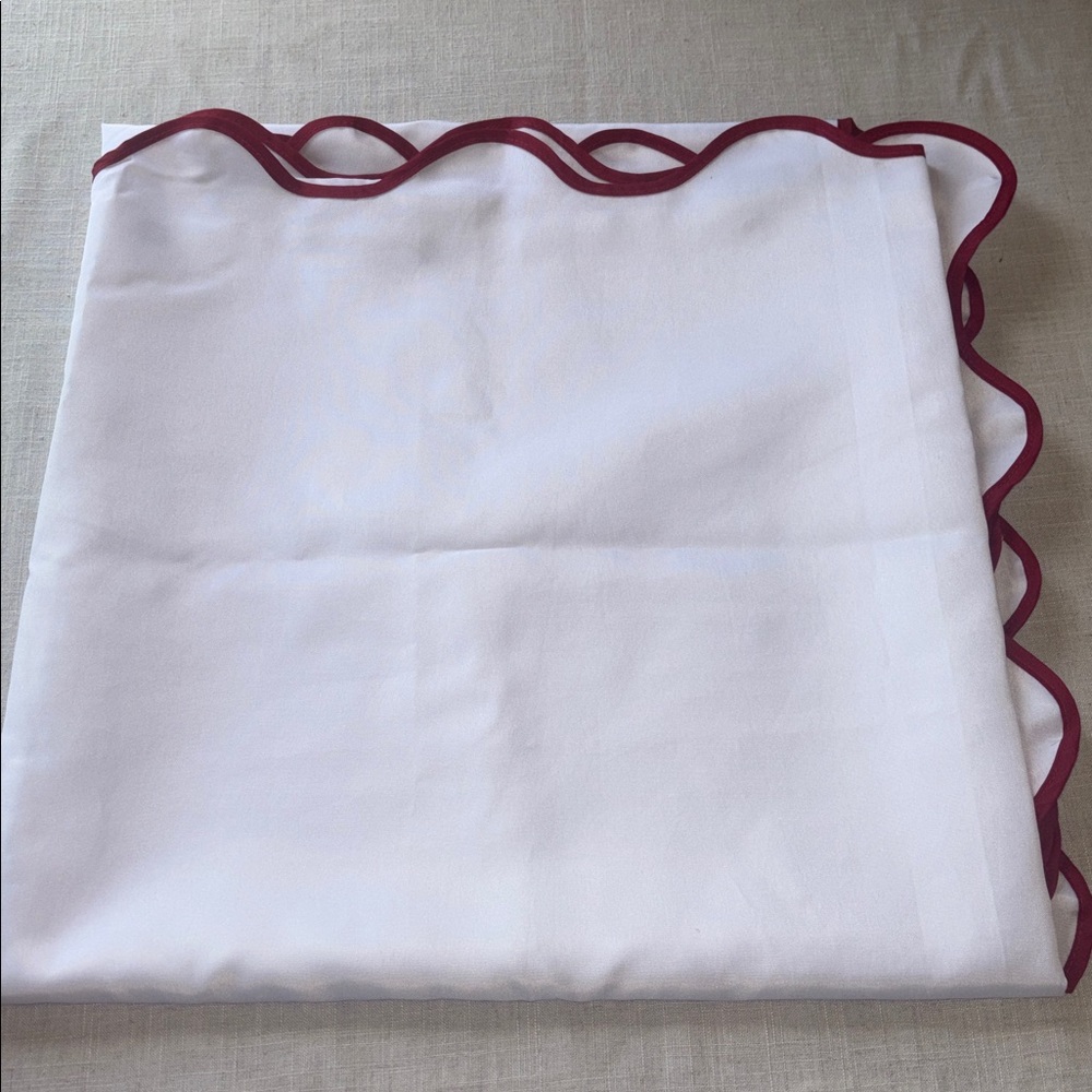 Shower Curtain with Red Scalloped Trim - Picture 4 of 11